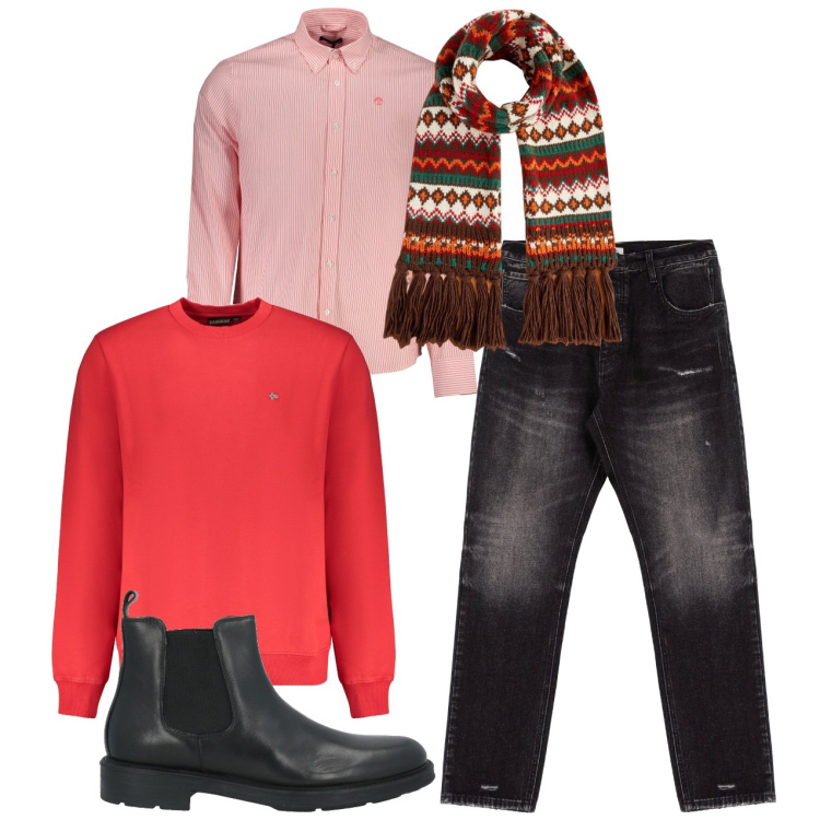 Outfit uomo - Natale vicino. Stile Casual per Tutti i giorni. Abbinamento con stivali e stivaletti, jeans slim fit, sciarpe, felpe, camicie.