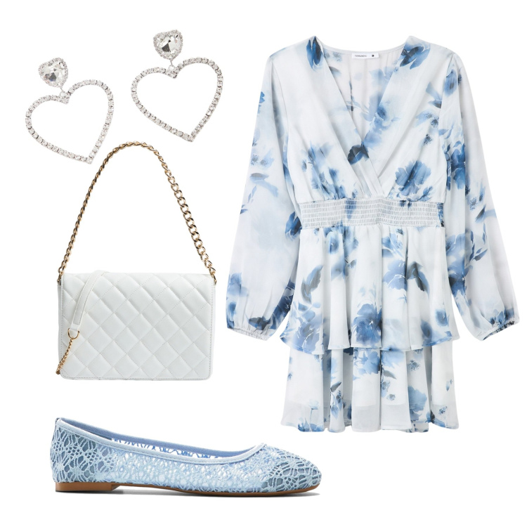 Outfit donna - Romantica cerimonia low cost. Stile Romantica per Cerimonia. Abbinamento con ballerine, vestiti corti, borse a tracolla, orecchini.