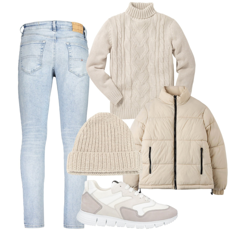 Outfit uomo - City. Stile Casual per Tutti i giorni. Abbinamento con maglieria, sneakers, piumini, berretti, jeans.