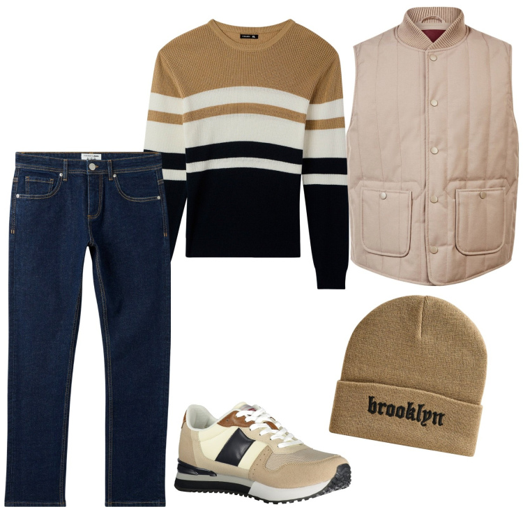 Outfit uomo - Simply. Stile Casual per Tutti i giorni. Abbinamento con maglieria, berretti, jeans, piumini, sneakers.