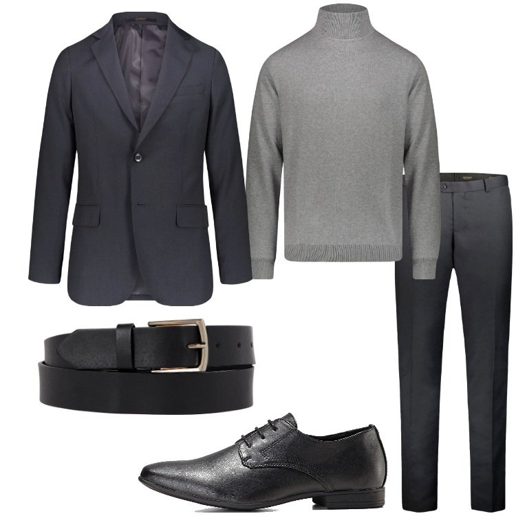 Outfit uomo - Minimal Chic. Stile Business/Elegante per Ufficio. Abbinamento con scarpe stringate, maglieria, cinture, giacche, pantaloni.