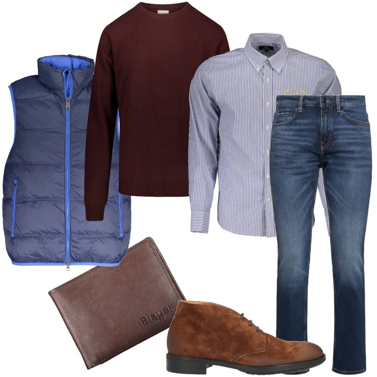 Outfit uomo - Vestirsi a strati. Stile Business/Elegante per Ufficio. Abbinamento con stivali e stivaletti, maglieria, jeans, giacche, portafogli, camicie.