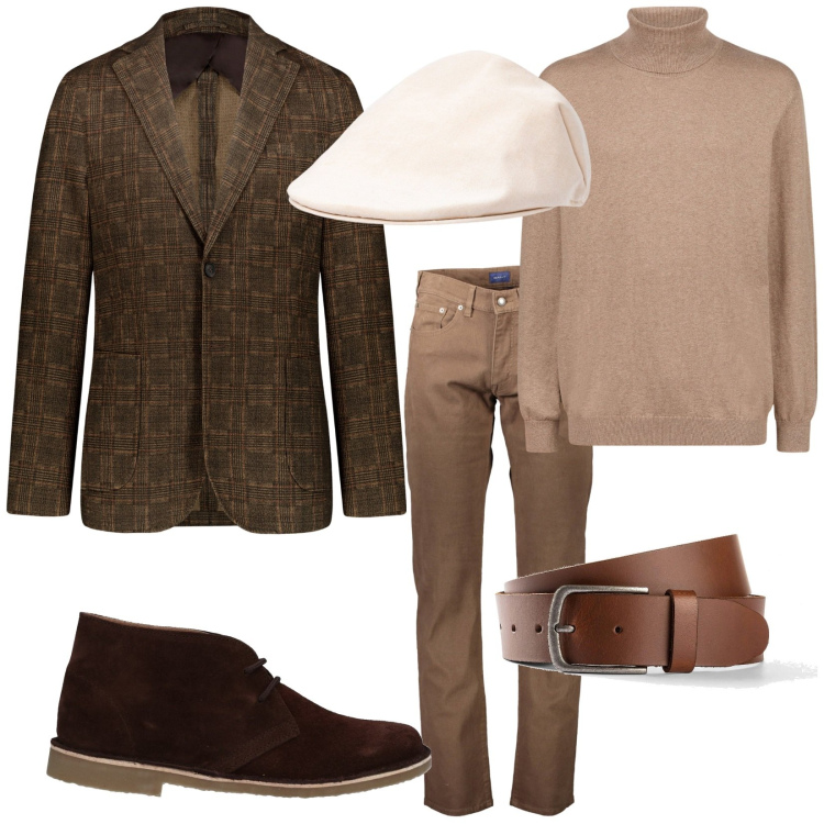 Outfit uomo - Total look #2005866. Stile Business/Elegante per Serata speciale. Abbinamento con cinture, stivali e stivaletti, giacche, cappelli e berretti, pantaloni, maglieria.