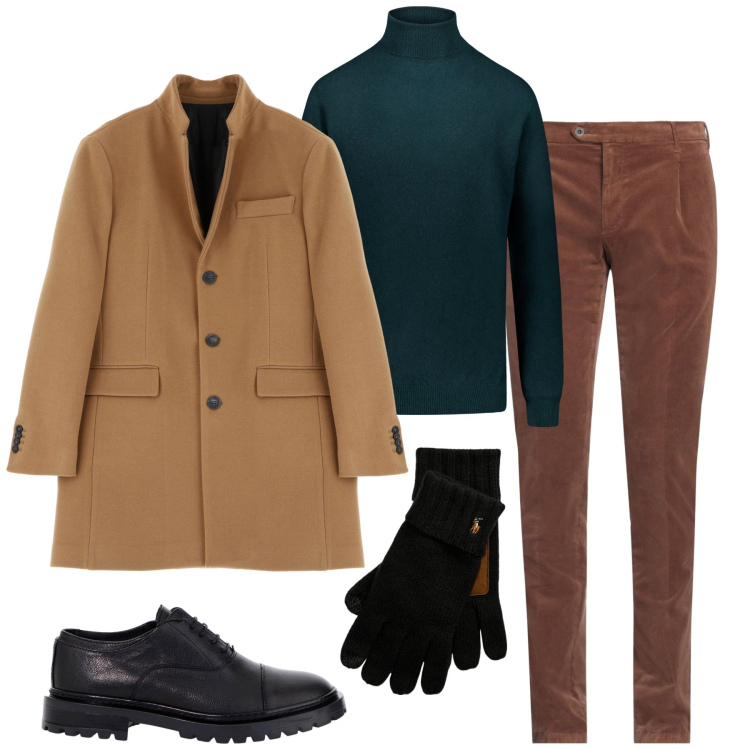 Outfit uomo - Il cappotto cammello. Stile Business/Elegante per Tutti i giorni. Abbinamento con pantaloni, cappotti, scarpe stringate, guanti, maglieria.