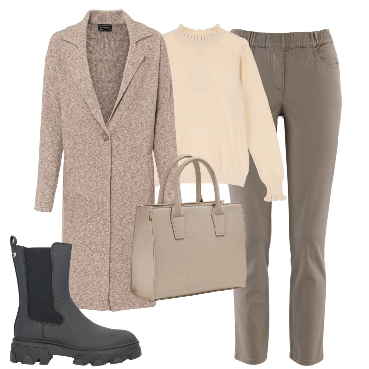 Outfit donna - City. Stile Casual chic per Tutti i giorni. Abbinamento con pantaloni, cappotti, stivaletti, shopping bag, maglieria.