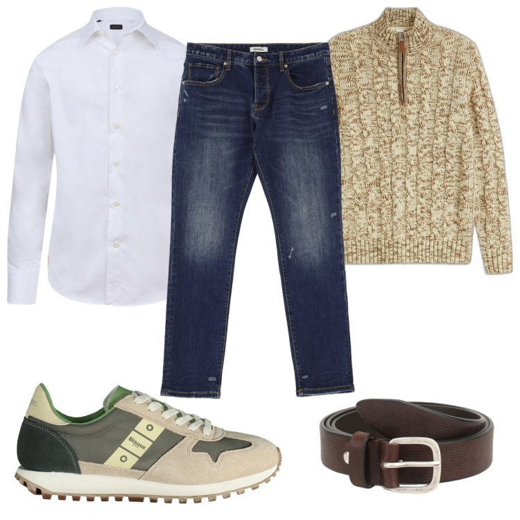 Outfit uomo - Total look #2005889. Stile Casual per Tutti i giorni. Abbinamento con maglieria, cinture, jeans slim fit, sneakers, camicie.