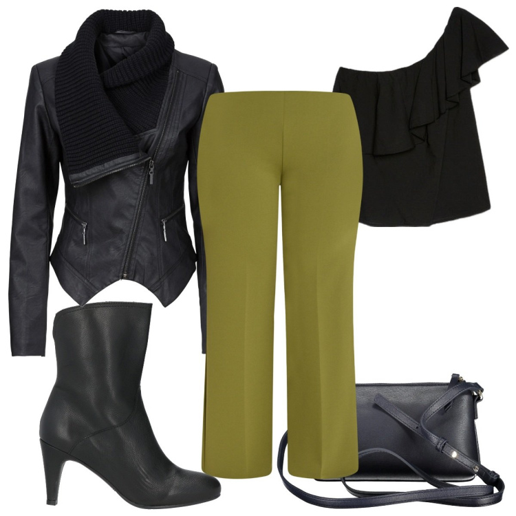 Outfit donna - Total look #2005903. Stile Trendy per Tutti i giorni. Abbinamento con stivaletti, blazer, pantaloni a palazzo, borse a tracolla, top.