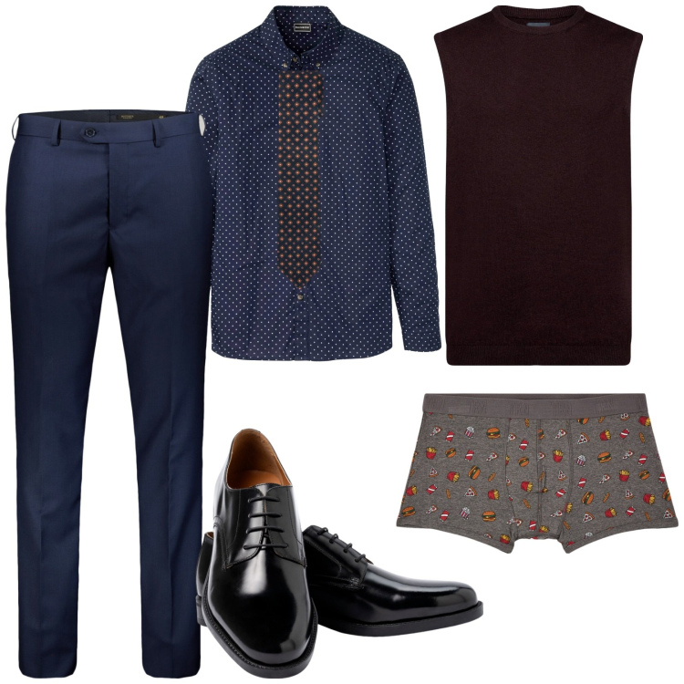 Outfit uomo - Total look #2005926. Stile Business/Elegante per Tutti i giorni. Abbinamento con camicie, boxer, scarpe stringate, pantaloni, cravatte, gilet.