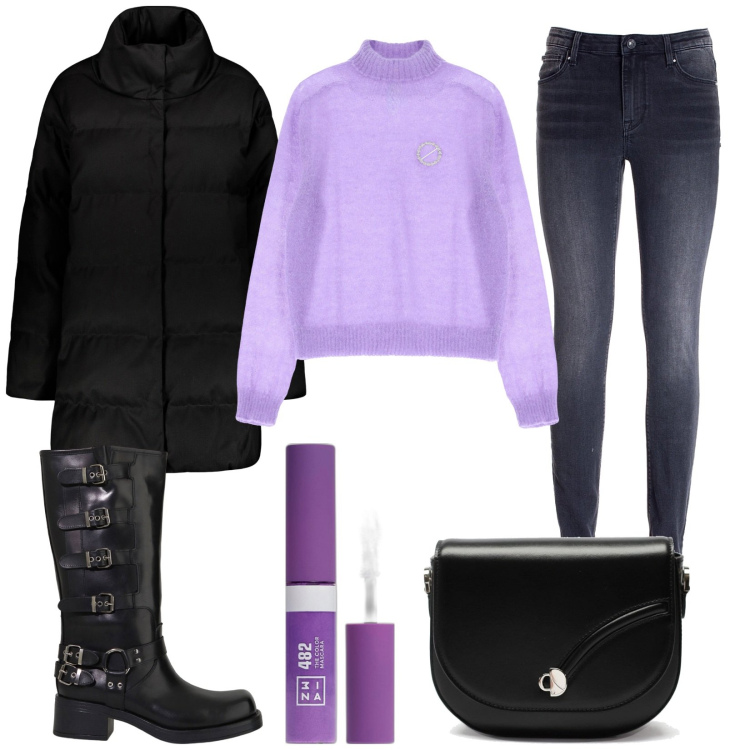 Outfit donna - Solo due colori. Stile Basic per Tutti i giorni. Abbinamento con mascara, jeans skinny, maglieria, stivali, cappotti, borse a tracolla.