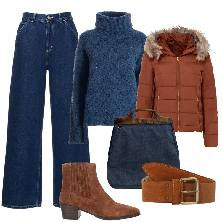 Outfit donna - Il caldo maglione con gli strass. Stile Casual per Tutti i giorni. Abbinamento con giacche, stivaletti chelsea, maglieria, cinture, pantaloni, borse a tracolla.
