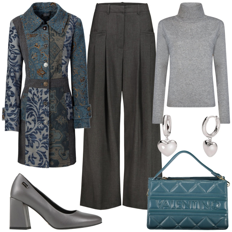 Outfit donna - Una giornata di Novembre. Stile Chic per Tutti i giorni. Abbinamento con cappotti, décolleté, orecchini, maglieria, pantaloni, borse a spalla.