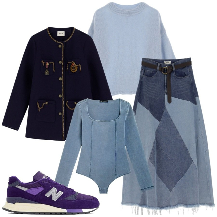 Outfit donna - Solo due colori denim. Stile Urban per Tutti i giorni. Abbinamento con sneakers, pullovers, body, gonne longuette, blazer.