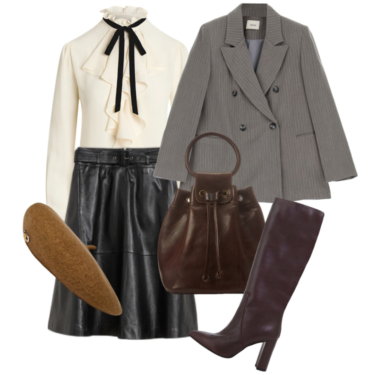 Outfit donna - Basco e rouche. Stile Chic per Tutti i giorni. Abbinamento con gonne, stivali, blazer, borse a secchiello, camicie, berretti.