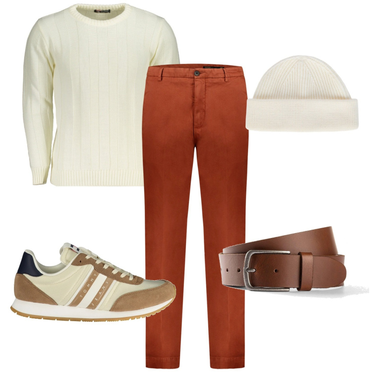Outfit uomo - La comodità chic. Stile Casual per Tutti i giorni. Abbinamento con pantaloni, berretti, cinture, sneakers, maglieria.