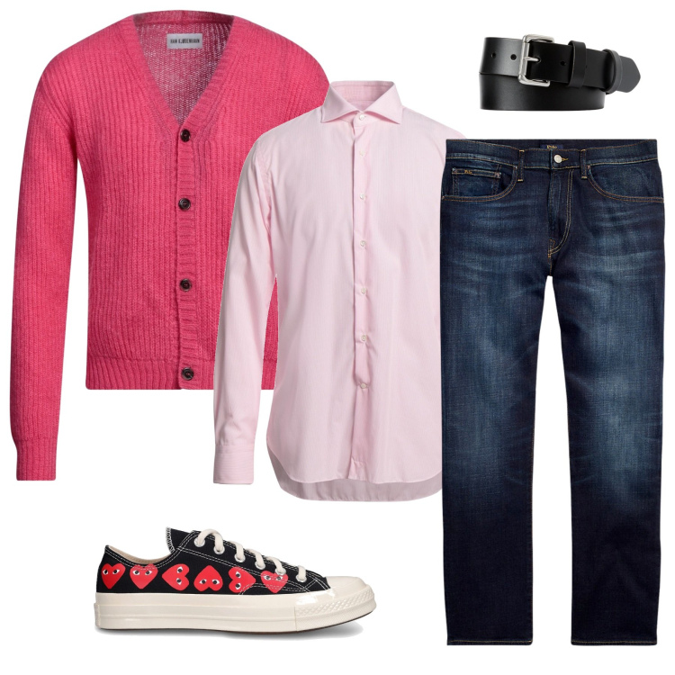 Outfit uomo - Total look #2006078. Stile Casual per Tutti i giorni. Abbinamento con cardigans, camicie, jeans dritti, cinture, sneakers.