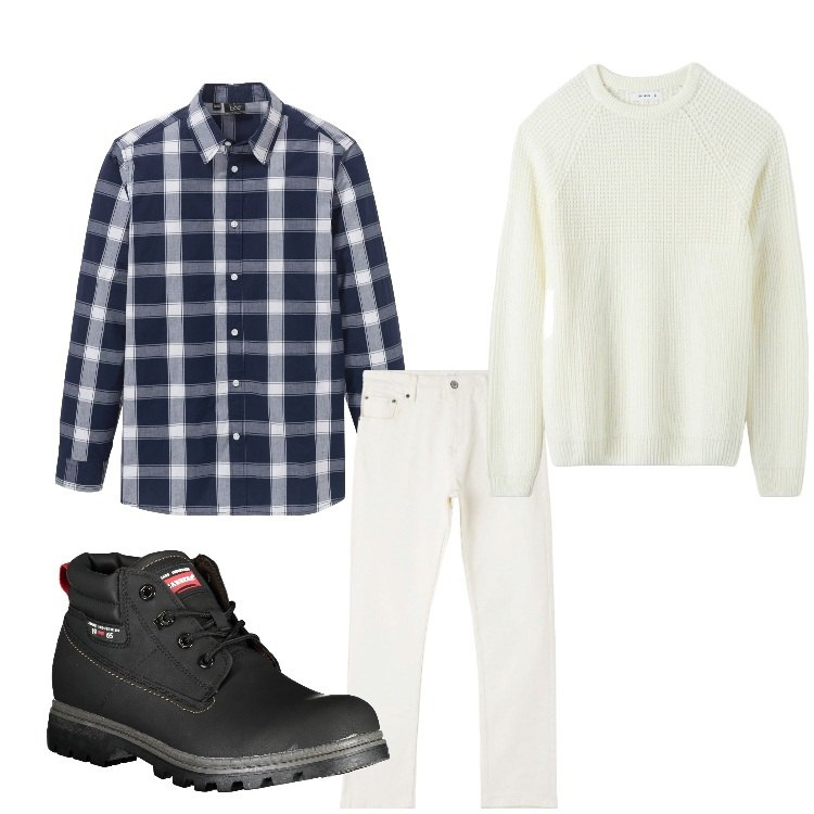 Outfit uomo - Scacchi. Stile Casual per Tutti i giorni. Abbinamento con camicie, maglieria, pantaloni, stivali.
