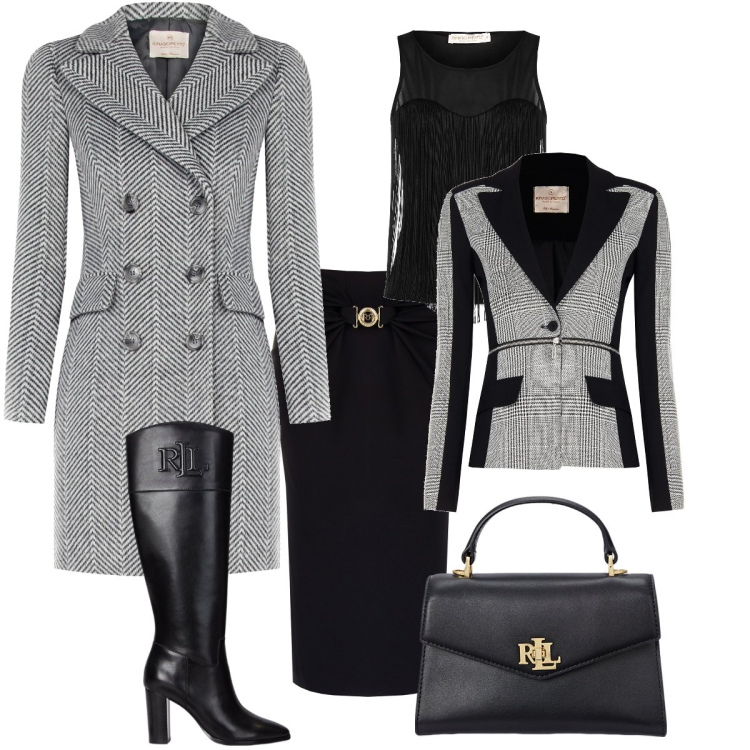 Outfit donna - Total look #2006117. Stile Bon Ton per Ufficio. Abbinamento con cappotti, blazer, gonne longuette, top, borse a mano, stivali.