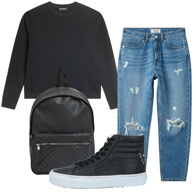 Outfit donna - Grunge. Stile Rock per Scuola/Università. Abbinamento con sneakers, zaini, jeans mom, felpe.