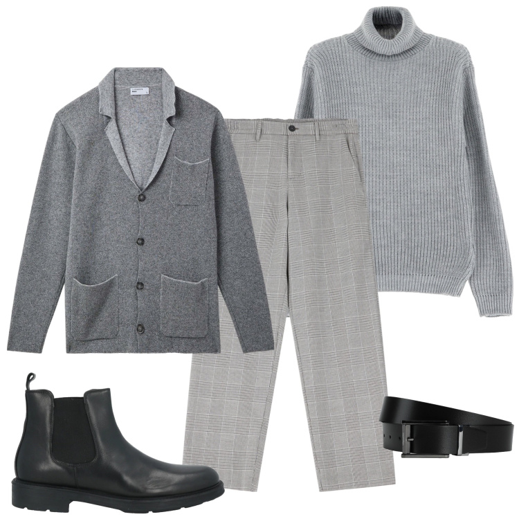Outfit uomo - In ufficio. Stile Urban per Ufficio. Abbinamento con cinture, stivali e stivaletti, giacche, pantaloni, maglieria.