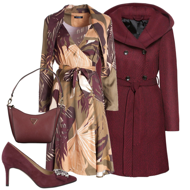 Outfit donna - City. Stile Chic per Tutti i giorni. Abbinamento con cappotti, décolleté, vestiti midi/longuette, borse a spalla.