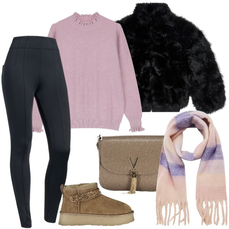 Outfit donna - Total look #2006275. Stile Basic per Tutti i giorni. Abbinamento con sciarpe, ecopellicce, pantaloni, maglieria, stivali, borse a spalla.