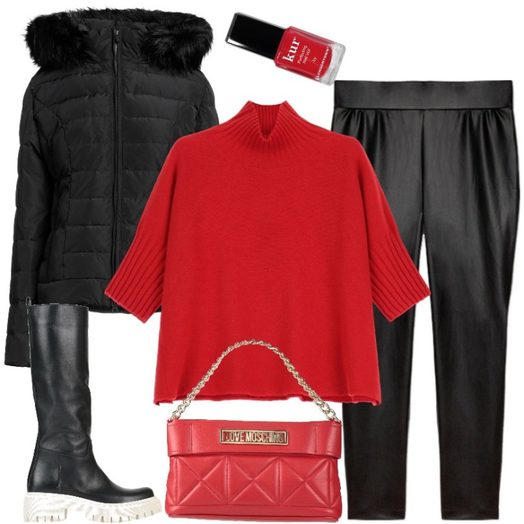 Outfit donna - Leggings in tessuto spalmato. Stile Urban per Serata fuori. Abbinamento con borse a mano, piumini, stivali, smalti, maglieria, leggings.