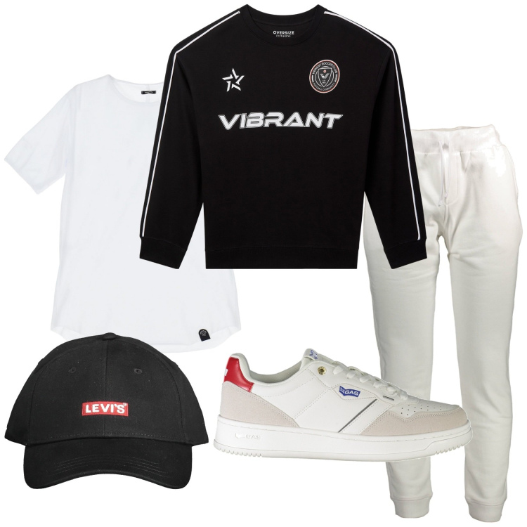 Outfit uomo - Total look #2006329. Stile Casual per Tutti i giorni. Abbinamento con felpe sportive, t-shirt, cappelli con visiera, pantaloni, sneakers.