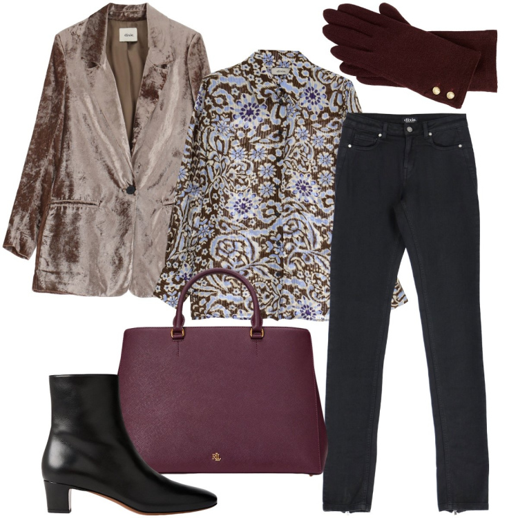 Outfit donna - Mi sento protagonista. Stile Trendy per Serata fuori. Abbinamento con jeans, camicie, blazer, borse a mano, guanti, stivaletti.