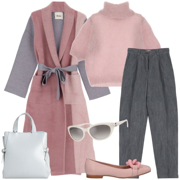 Outfit donna - Total look #2006339. Stile Casual chic per Tutti i giorni. Abbinamento con borse a mano, ballerine, occhiali da sole, maglieria, cappotti, pantaloni.