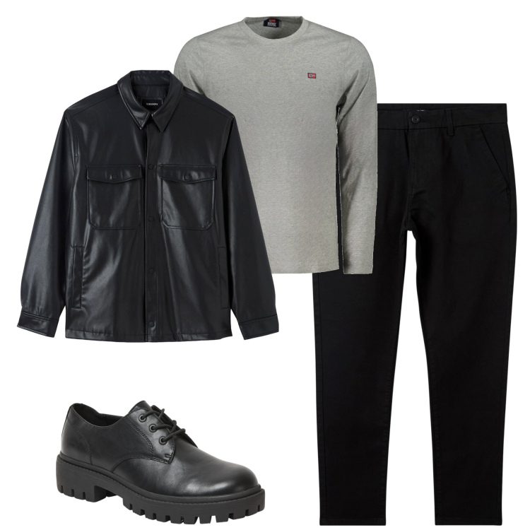 Outfit uomo - Total look #2006378. Stile Urban per Tutti i giorni. Abbinamento con pantaloni chino, cappotti, scarpe stringate, t-shirt.