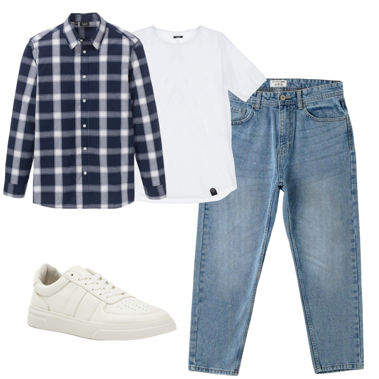 Outfit uomo - Total look #2006379. Stile Casual per Tutti i giorni. Abbinamento con camicie, jeans, sneakers, t-shirt.