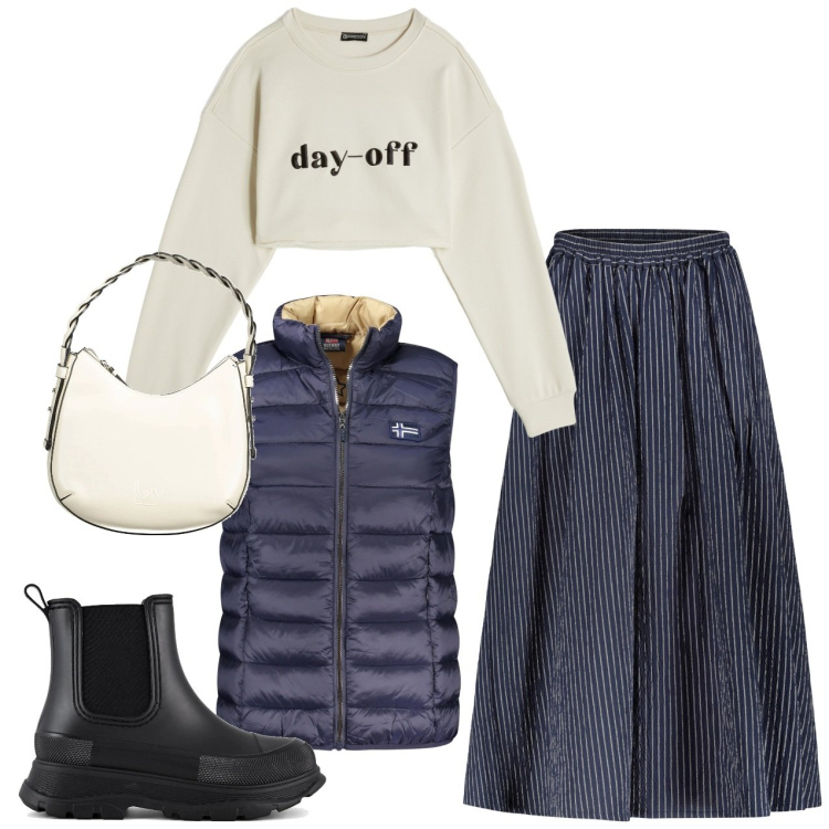 Outfit donna - Solo due colori - @danipoetessa73. Stile Bon Ton per Tutti i giorni. Abbinamento con felpe, gonne, stivali, blazer, borse a spalla.