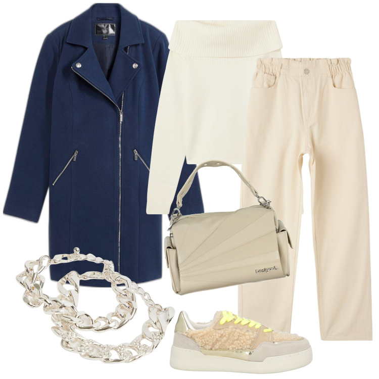 Outfit donna - Total look #2006421. Stile Urban per Tutti i giorni. Abbinamento con cappotti, sneakers, maglieria, pantaloni, braccialetti, borse a spalla.