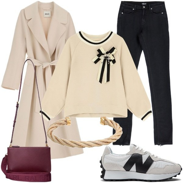 Outfit donna - Dixie - City. Stile Sporty chic per Tutti i giorni. Abbinamento con braccialetti, sneakers, felpe, cappotti, jeans, borse a tracolla.
