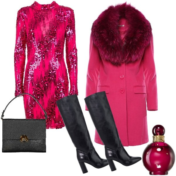 Outfit donna - Solo due colori da sera. Stile Glamour per Serata fuori. Abbinamento con profumi, vestiti, cappotti, stivali, borse a spalla.