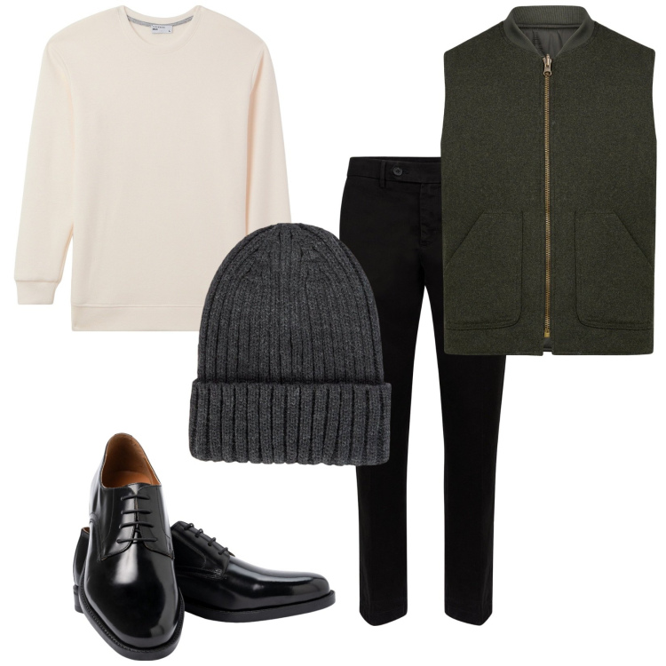 Outfit uomo - Classico e sportivo?. Stile Trendy per Tutti i giorni. Abbinamento con maglieria, pantaloni chino, scarpe stringate, berretti, piumini.