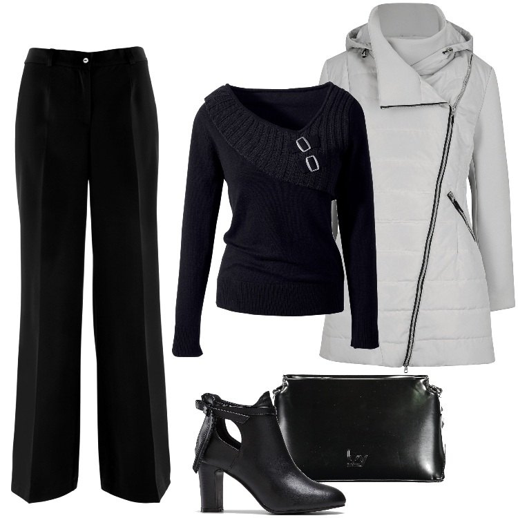 Outfit donna - Total look #2006512. Stile Casual per Ufficio. Abbinamento con maglieria, pantaloni, blazer, stivaletti, borse a tracolla.