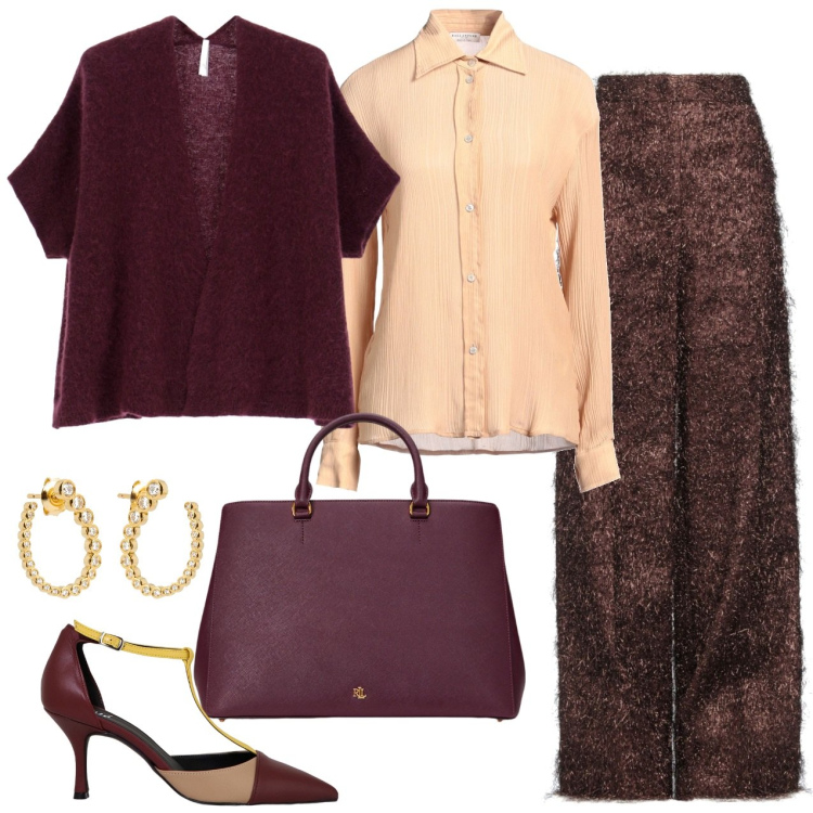 Outfit donna - I pantaloni per la serata a cena. Stile Chic per Serata fuori. Abbinamento con camicie, pantaloni, cardigans, décolleté, borse a mano, orecchini.