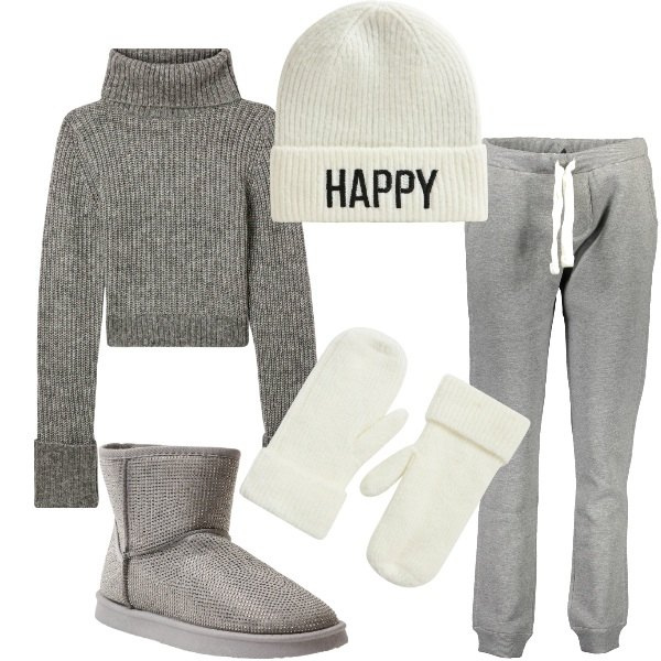 Outfit donna - Winter Terranova. Stile Casual per Tutti i giorni. Abbinamento con stivali, maglieria, berretti, guanti, pantaloni.