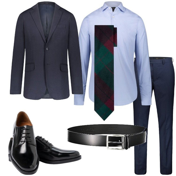 Outfit uomo - Serata chic. Stile Business/Elegante per Serata speciale. Abbinamento con giacche, camicie, pantaloni, scarpe stringate, cravatte, cinture.