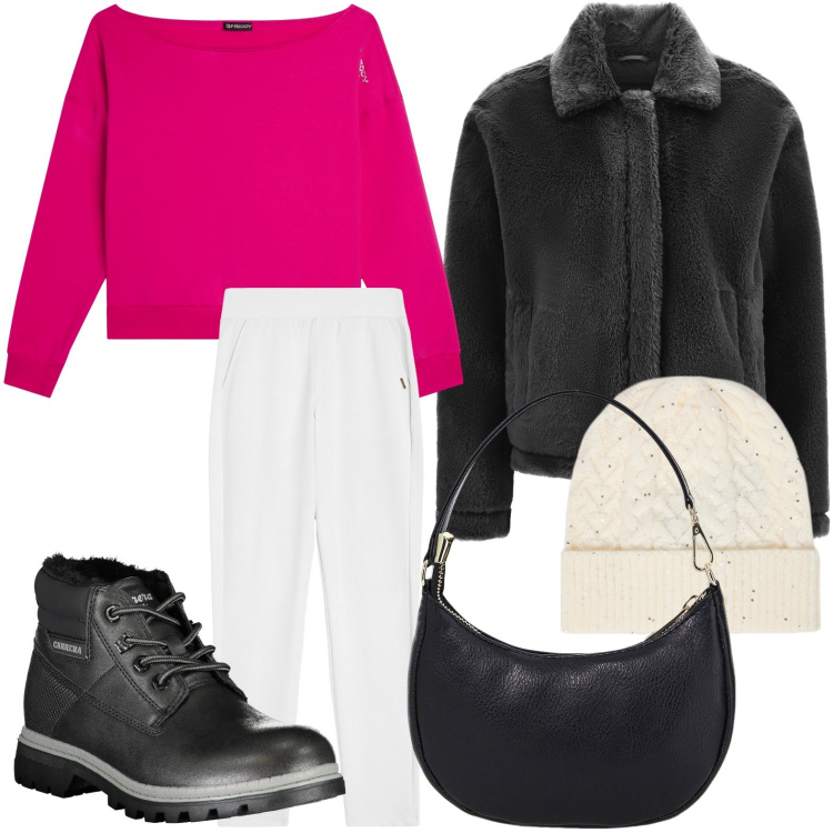 Outfit donna - Accessori must-have. Stile Casual per Tutti i giorni. Abbinamento con cappotti, felpe, pantaloni, borse a spalla, stivali, cappelli.