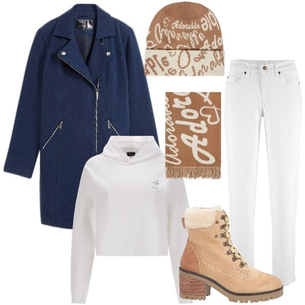 Outfit donna - Giaccone in citta\'. Stile Urban per Tutti i giorni. Abbinamento con jeans mom, cappotti, stivaletti, felpe con cappuccio, sciarpe, cappelli.