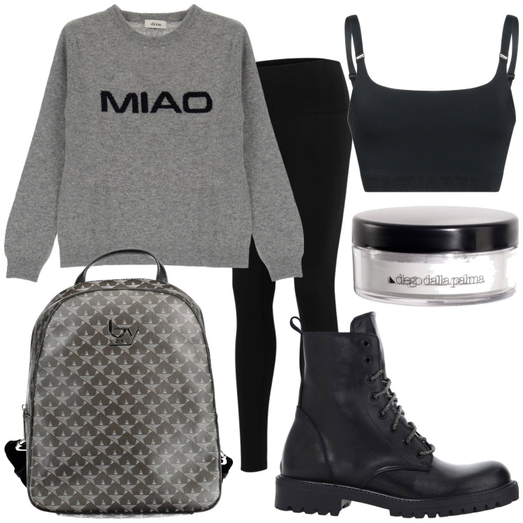 Outfit donna - Ciao Miao. Stile Urban per Tutti i giorni. Abbinamento con reggiseni, ciprie, leggings, stivaletti, maglieria, zaini.