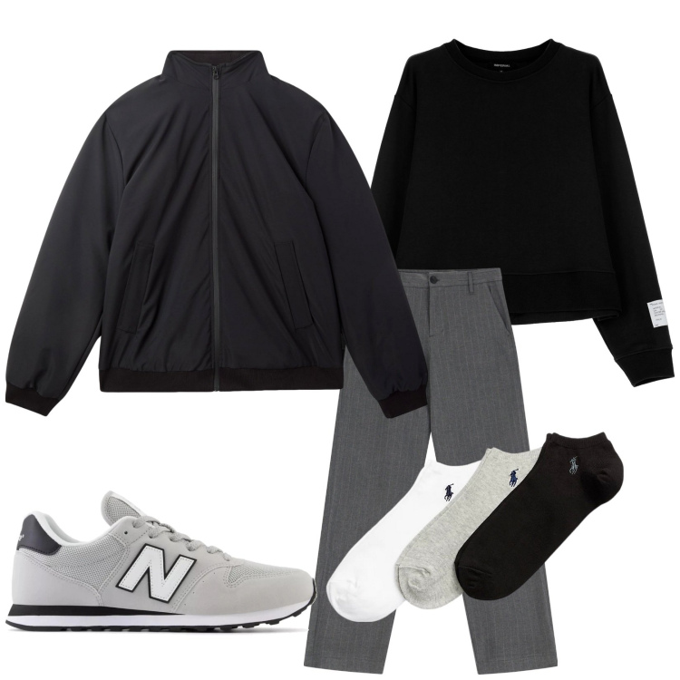 Outfit uomo - Total look #2006848. Stile Urban per Tutti i giorni. Abbinamento con giacche, sneakers, felpe, pantaloni, calzini.