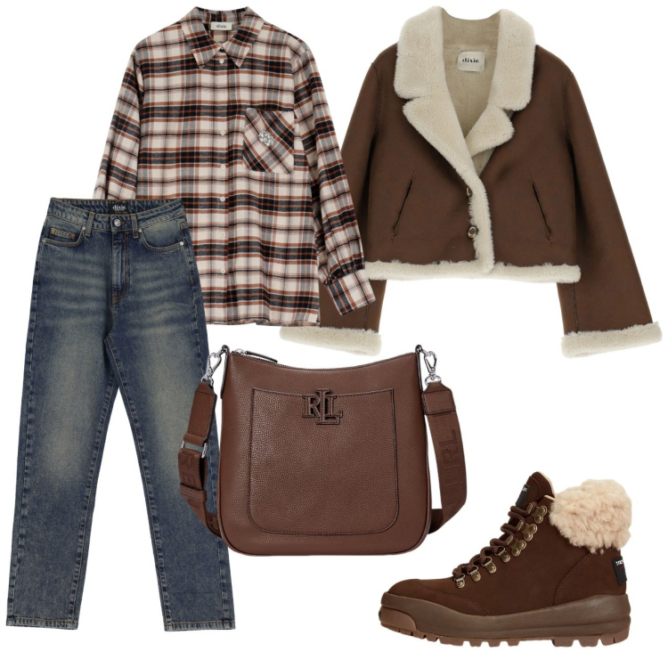 Outfit donna - Giubbotto effetto montone. Stile Casual per Tutti i giorni. Abbinamento con blazer, jeans, camicie, borse a tracolla, stivaletti.