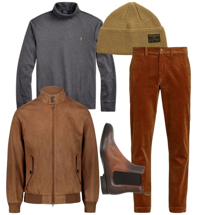 Outfit uomo - Ruggine. Stile Trendy per Tutti i giorni. Abbinamento con stivali e stivaletti, polo, pantaloni, berretti, giacche.
