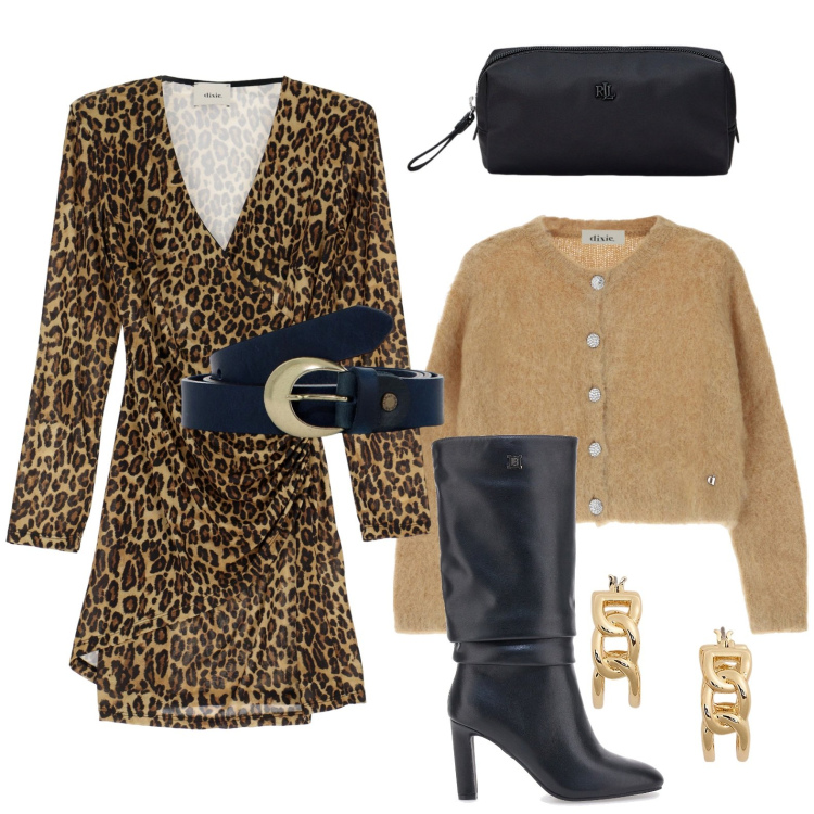 Outfit donna - Dixie urban edit. Stile Urban per Serata fuori. Abbinamento con cardigans, vestiti corti, cinture, orecchini, pochette, stivali.