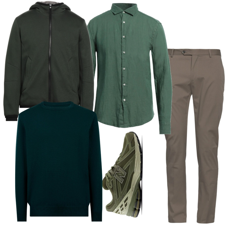 Outfit uomo - Verde e verde. Stile Casual per Tutti i giorni. Abbinamento con camicie, giacche, pantaloni, sneakers, maglieria.