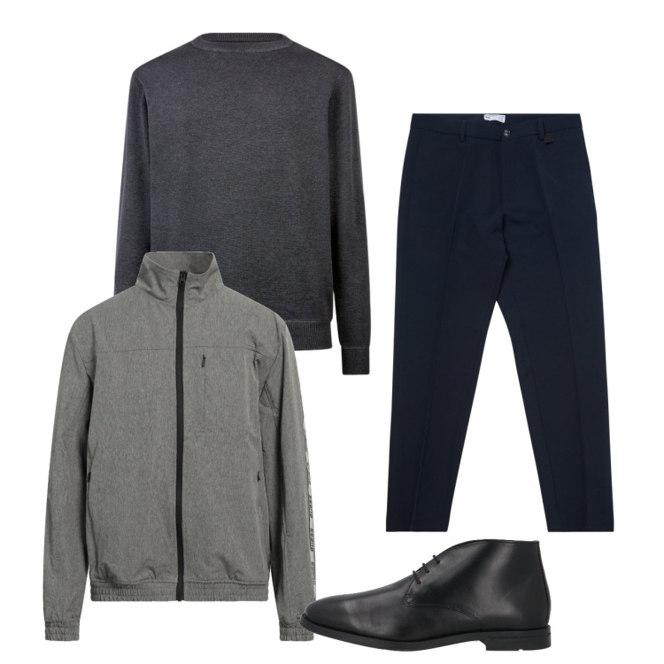 Outfit uomo - Minimal chic. Stile Urban per Tutti i giorni. Abbinamento con stivali e stivaletti, giacche, pantaloni chino, maglieria.