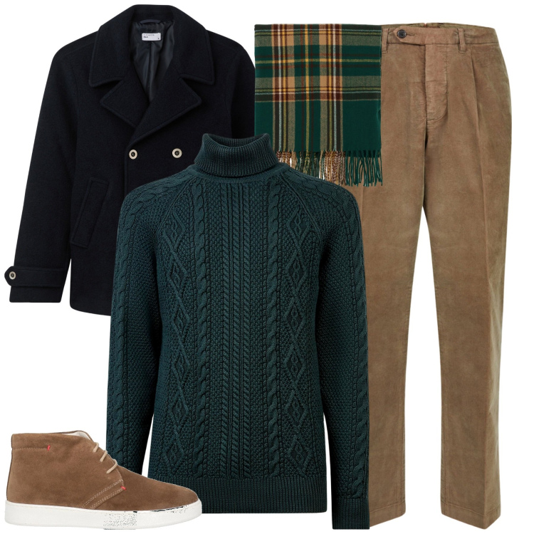 Outfit uomo - In città. Stile Urban per Tutti i giorni. Abbinamento con stivali e stivaletti, cappotti, sciarpe, pantaloni, maglieria.